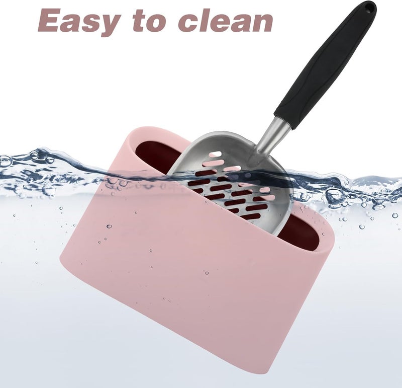 Midollarle Heavy-Duty Cat Litter Scoop with Holder, Metal Cat Scooper and Detachable Trash Can,Aluminum Kitty Poop Shovel Captures All Clumps,Speed Sifter Litter Box Scooper and Caddy with Lid(Pink) - Image 5